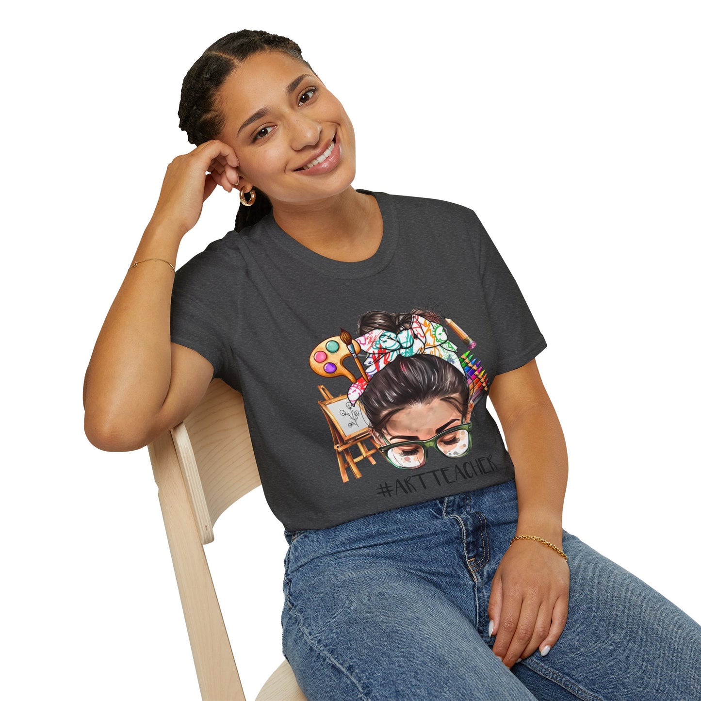 Art Teacher Messy Bun T-Shirt