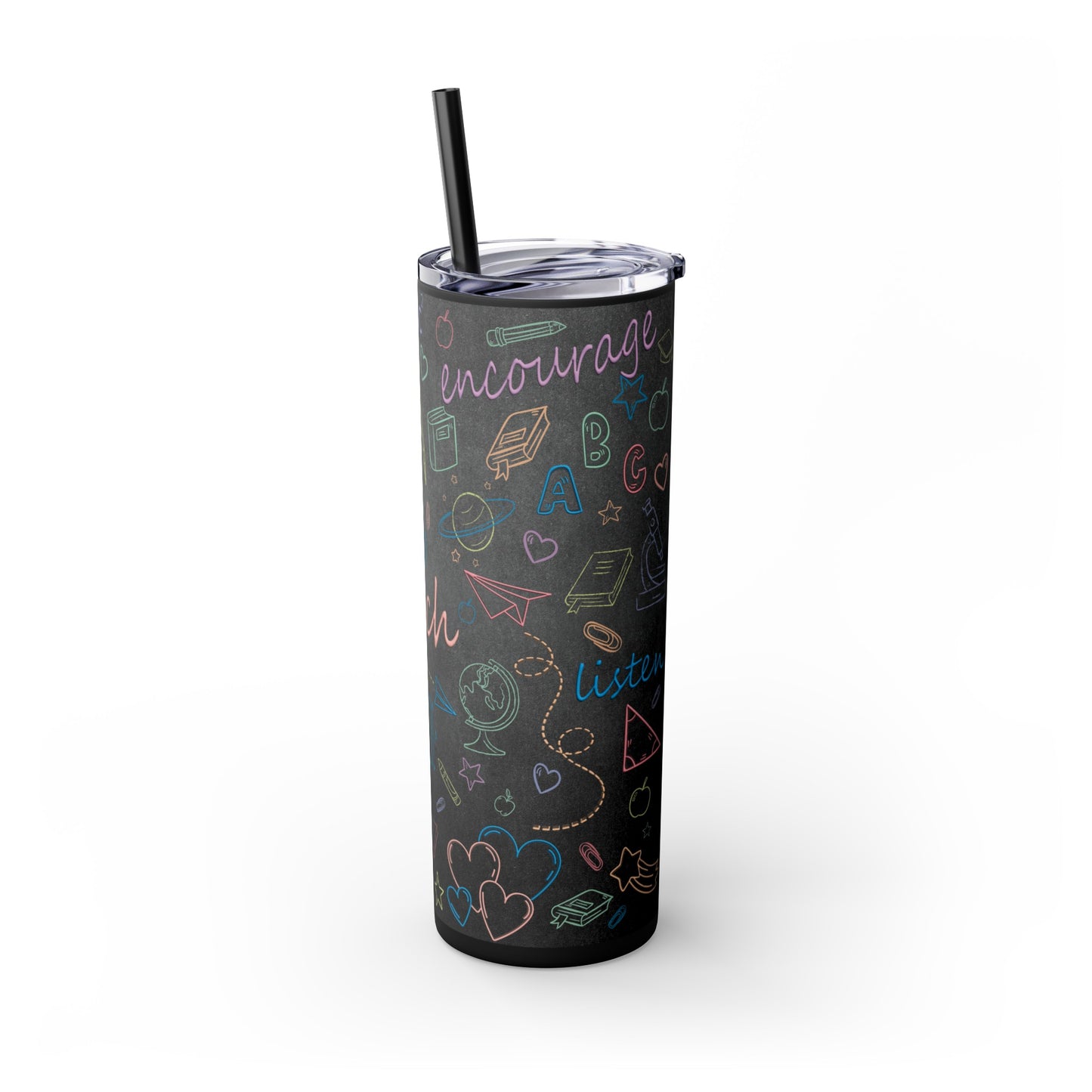 Chalkboard Skinny Tumbler with Straw, 20oz